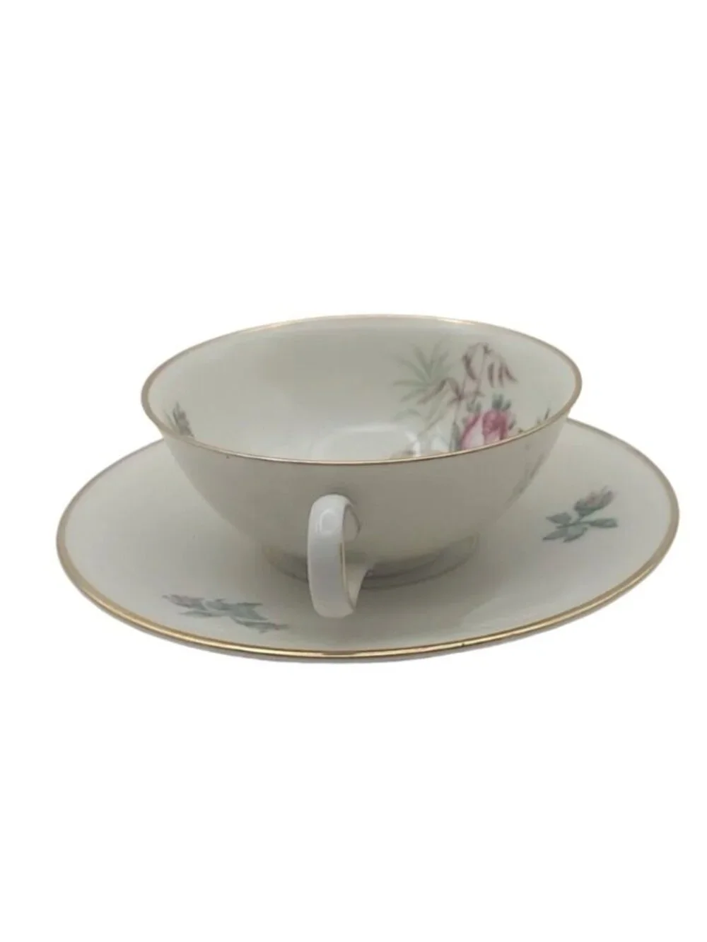 Heinrich H&C Teacup Saucer Porcelain Floral Selb Bavaria Germany MCM Vintage